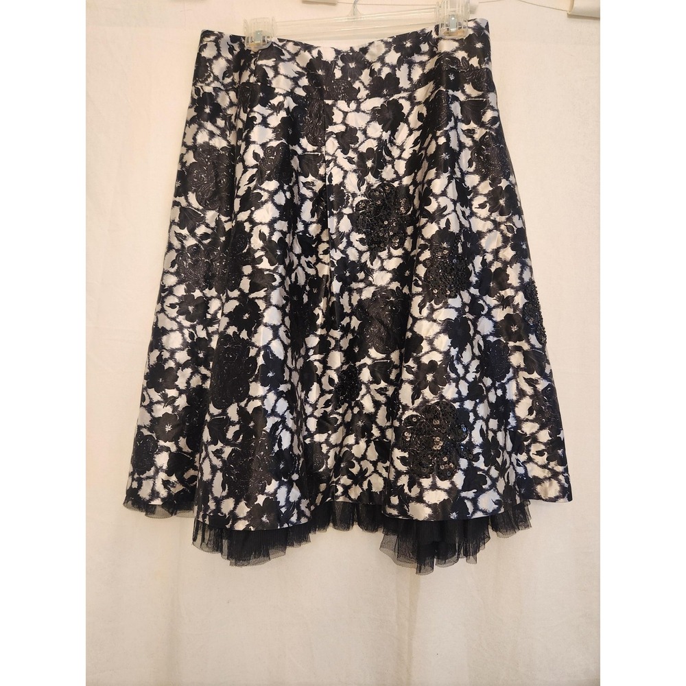 Talbots Collection Skirt Womens 10 Black White A-Line‎ Floral Sequin Tulle Hem